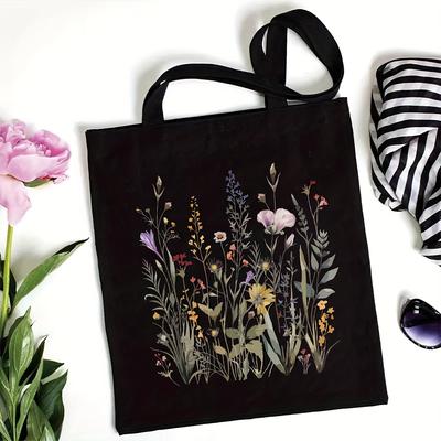 TEMU Women's Fashion Floral Pattern Printed Handbag, Reusable Large Capacity Shopping Bag, Suitable For Grocery Store, Shopping, Travel And Daily Use Image