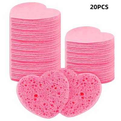 TEMU Count Compressed Heart-shaped Facial Sponges For Cleansing, Natural Facial Cleansing Sponge Pads For Exfoliating Skin, Suitable For Home And Travel Use. Image