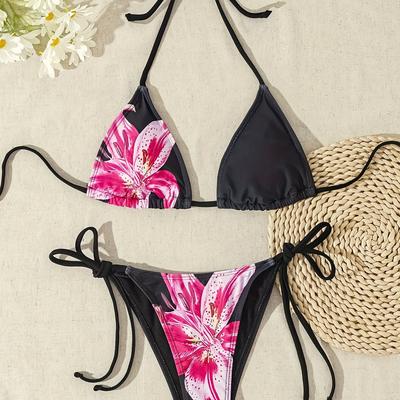 TEMU Pink Strap Panties Sexy Triangle Cup Bikini With Positioning Print Image
