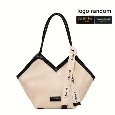 TEMU Chic Love-themed Tote Bag - High-capacity Beige & With Ribbon Accent, Versatile For Work And Casual Use, Durable Pu Material, Zip Closure Image