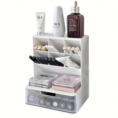 TEMU Multifunctional Makeup Organizer With Drawers - Brushes, Lipsticks, Eyeshadows, And Skincare Products - Suitable For 5 Scenes, Lightweight Plastic Makeup Storage Solution, Makeup Brush Holder Image