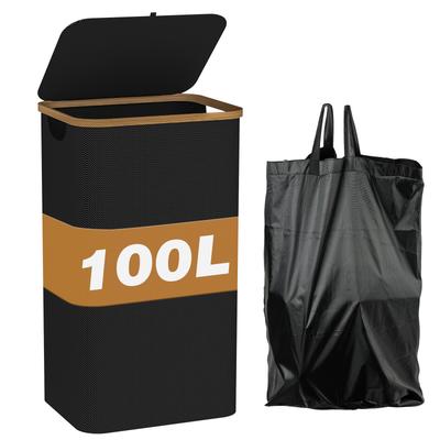 TEMU Laundry Basket With Lid, Large, L Laundry Hamper, Narrow With Removable Laundry Bag, Laundry Baskets, Laundry Cupboard, Laundry Basket, Laundry Bin For Dirty Laundry, Black Image