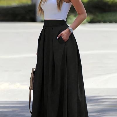 TEMU Women' Color High-waist A-line Maxi Skirt - Flowy, Drapey Fabric, , Wear, Casual Attire|elegant Skirt|drapey Fabric Image