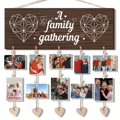 TEMU Family Gathering Wooden Photo Frame - Christmas, & Father's Day - Includes Clips For Easy Hanging - Ideal Memory Capture Gift Image
