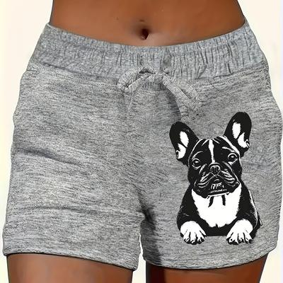 TEMU Women's High-elasticity Printed Drawstring Shorts - Casual Wear, Breathable Polyester Blend With French Image