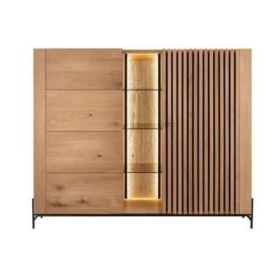 Massivholz »Ascona« Highboard IV 170x140x45 cm / Rückwand Standard / mit Inlay Anthrazitglas / mit Beleuchtung Image
