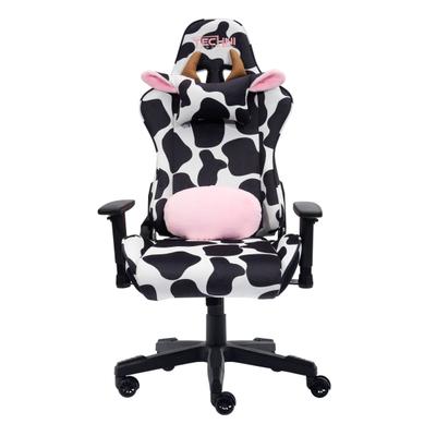 Techni Sport Cow Series Ergonomic Fabric Computer Gaming Chair, White/black