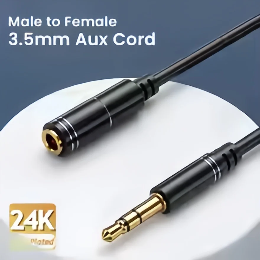 3,5-mm-Audio-Verlängerungskabel (1 m/2 m/3 m/5 m) – vergoldetes Stereo-Aux-Kabel von Stecker auf Buchse – Extender-TRS-Kabel für Kopfhörer-/Lautsprecherbuchsen Image