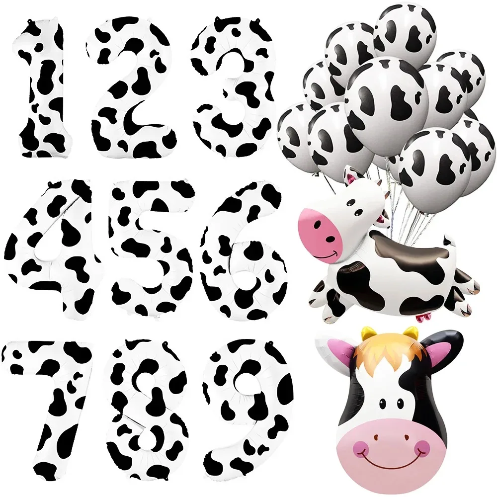 40 Zoll Kuh druck Nummer Luftballons 1 2 3 4 5 6 7 8 9 Figur Folie Ballon heilige Kuh im ein Geburtstag Cowgirl Thema Party Dekorationen Image