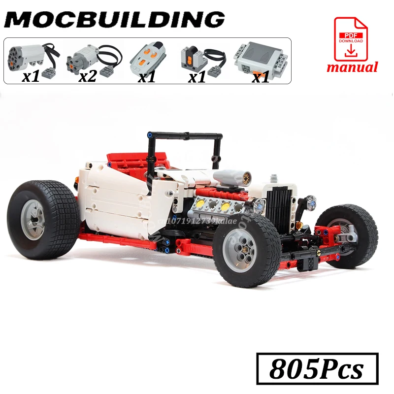 Fernbedienung Auto Hot Rod Modell MOC Bausteine Ziegel Technologie Fahrzeug RC Spielzeug Geschenk Image