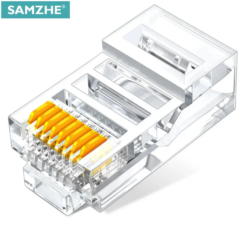 SAMZHE Cat6 RJ45 Modularstecker 8P8C vergoldeter Stecker für Ethernet-Kabel 1 Gbit/s CAT 6 Gigabit Bulk Ethernet Crimp-Steckverbinder Image