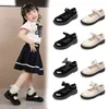 Kinder-Lederschuhe, 2023, neue Schleife, Mädchen-Prinzessin-Schuhe, weiche Sohle, lässig, Student, schwarze Performance-Schuhe
