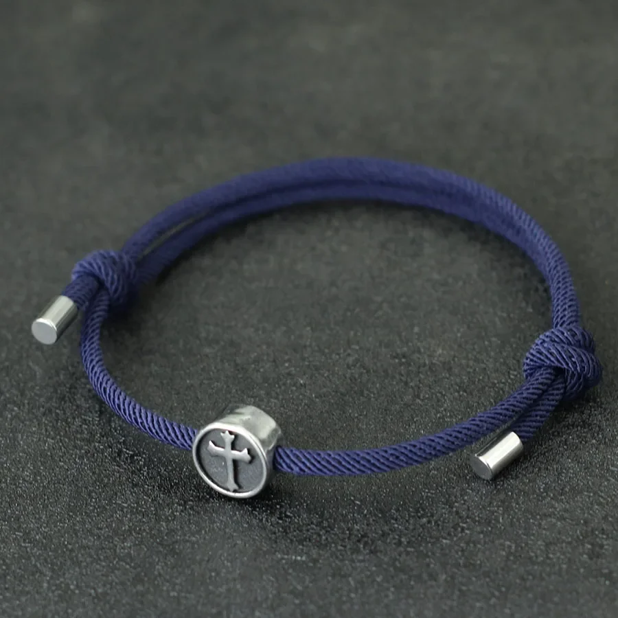 Vintage Kreuz Geflochtenes Seil Armband Männer Handgemachte Geknotet Einstellbare Bilayer 3mm Milan Schnur Amulett Armband Freizeit Homme Schmuck Image