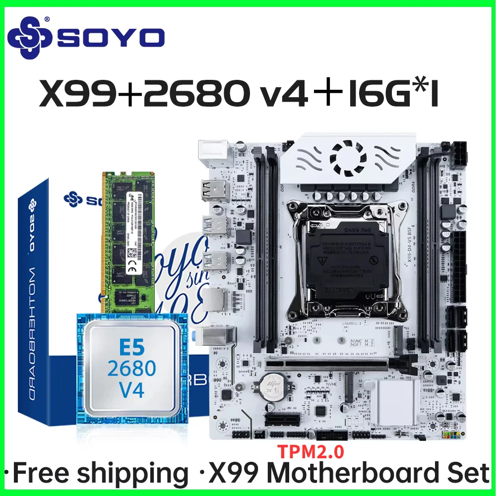 SOYO X99 C612chip Gaming-Motherboard-Set mit Intel Xeon E5 2680 V4 CPU und DDR4 ECC16G*1 2133 MHz RAM M.2 NVME für Desktop-PC