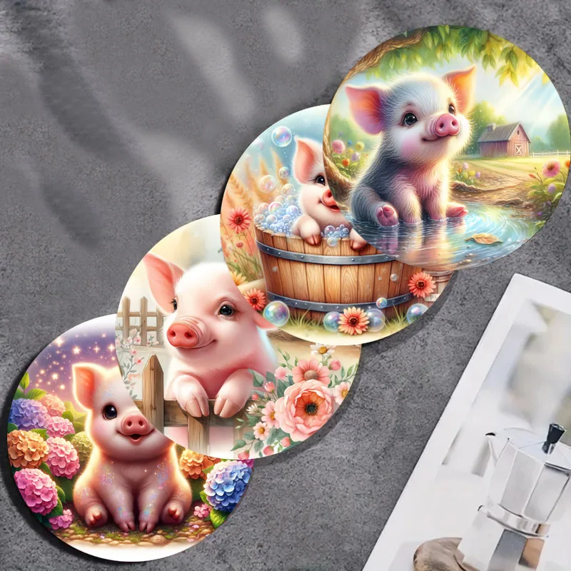 4-teilige Untersetzer mit Schweinemuster, geeignet für die tägliche Familienparty-Dekoration, Büro, rutschfeste Holzuntersetzer, Weihnachtsgeschenke Image