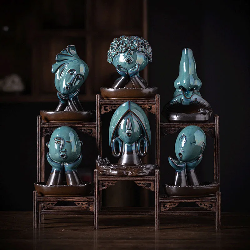 Schöne Frau blau Rückfluss Weihrauch brenner kreative Keramik Porträt Weihrauch Sockel nach Hause Yoga Raum dekoration Weihrauch brenner Image