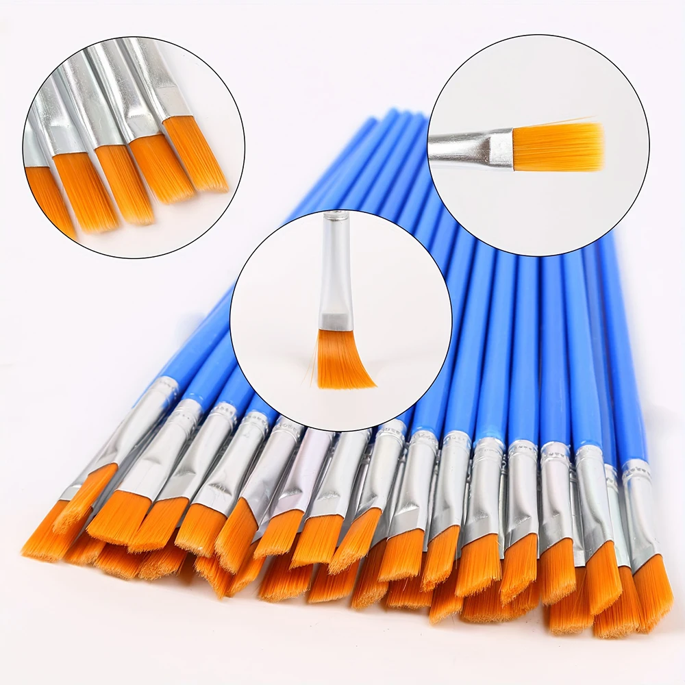 Pinsel-Paletten-Set, 30 Stück, flache Nylonhaar-Künstlerpinsel mit 5 Stück Farbtabletts für Acryl, Aquarell, Öl, Gouache, Tempera Image