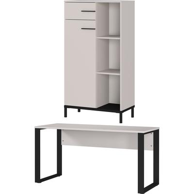 Büromöbel-Set GERMANIA "GW-Rovigo", beige (kaschmir, schwarz), B:229cm H:120cm T:60cm, Spanplatte, Metall, Arbeitsmöbel-Sets, Schreibtisch mit Knieblende, Made in Germany Image