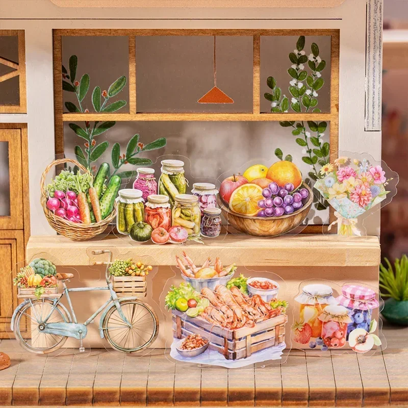 20 Stück Landschaftsbau-Aufkleber, köstlicher Boden, Basar, Straßenlandschaft, Straßencollage, Dekoration, Sammelalbum, Snack, europäisch, 137 x 118 mm Image