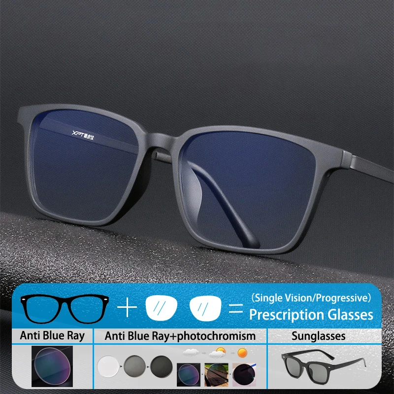 Ultraleichte Gummi-Titan-Brille, photochrome Herren-Brille mit quadratischem Rahmen, individuelle optische Verordnung, Hyperopie, progressive Brille Image