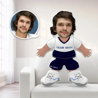 Benutzerdefiniertes Gesichtskissen Benutzerdefiniertes Kissen Gesichtskörperkissen Personalisiertes Fotokissen Geschenkkissen Spielzeug Team Navy Wurfkissen MiniMe Kissen Image