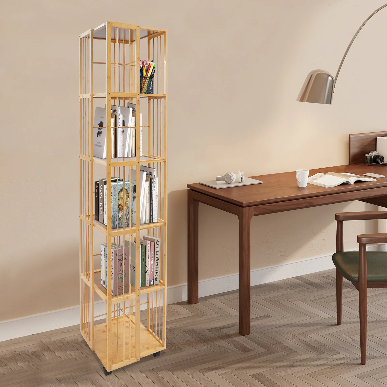 6-stufiges drehbares Bücherregal, Bücherregal, bodenstehendes, drehbares Bücherregal Image