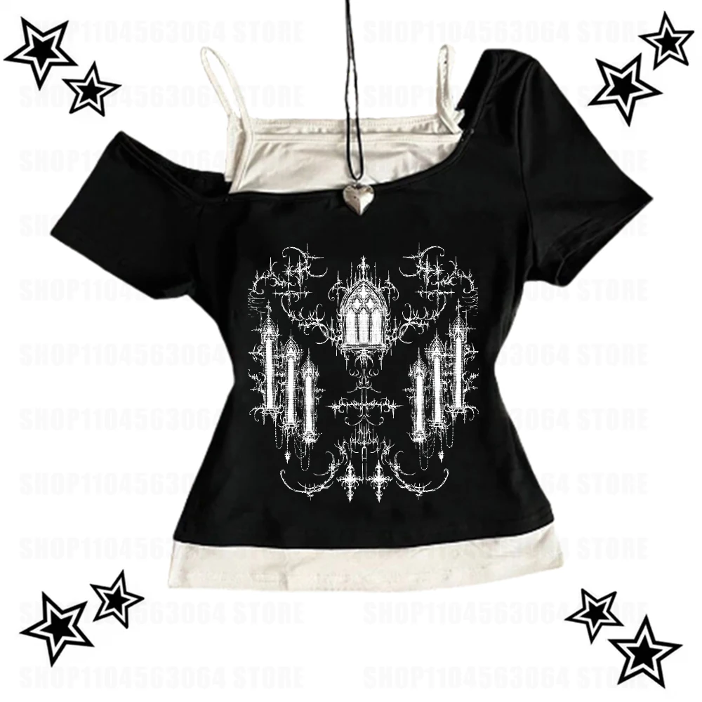 2000s Top Women's Aesthetic Letter Print Grunge Gothic Emo girl Camisole Top Vintage Corset Tank Tops Punk Y2k Clothes Crop Tops