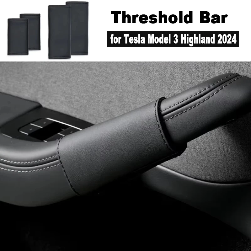Türgriff Handschuhe Griff Schutz Holster Nappa für New Tesla Model 3+ Highland 2024 Leder Lenker Griff Abdeckung Zubehör Image
