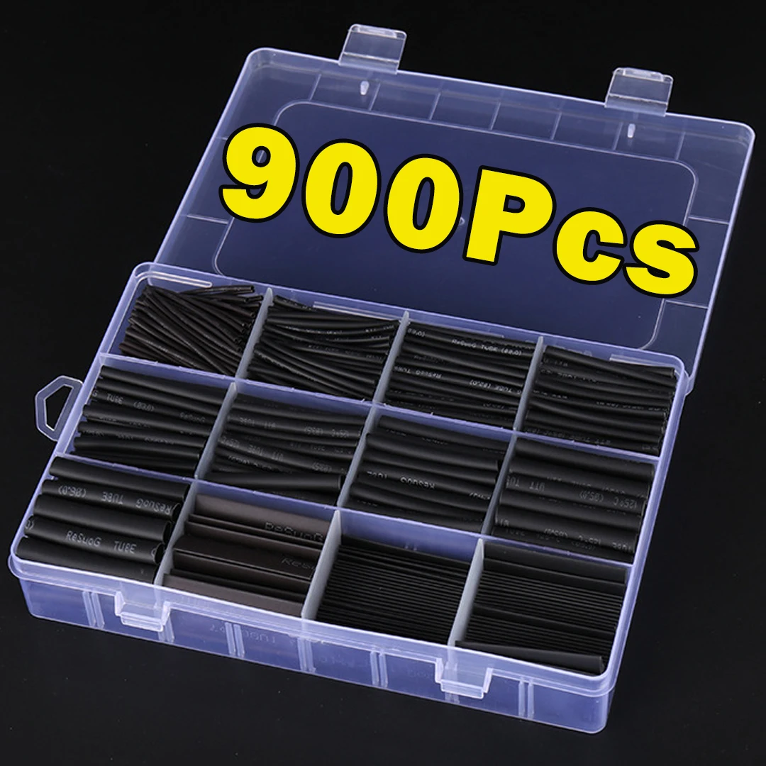 Schwarzes Schrumpfschlauch-Set, thermobeständiger Schlauch, Schrumpfdraht, Verpackung, elektrischer Anschlusskabel, Isolierhülsen, Schutz Image