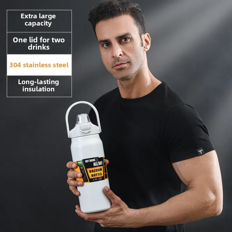 1500 ml thermische tragbare Outdoor-Thermosbecher-Vakuumflaschen 304 Edelstahl-Becher Kalt- und Warm-Sportwasserflasche mit Strohhalm Image