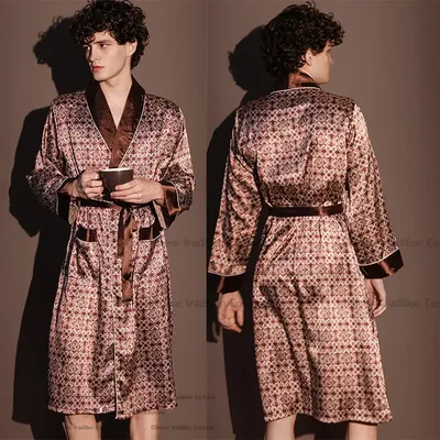 2025 frühjahr Neue männer Robe Homewear Eis Seide Bademantel Lose Nachtwäsche Männlichen Langarm Kimono Satin Loungewear Nachtwäsche Image
