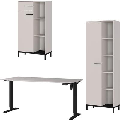 Büromöbel-Set GERMANIA "GW-Rovigo", beige (kaschmir, schwarz), B:318cm H:190cm T:80cm, Spanplatte, Metall, Arbeitsmöbel-Sets, Schreibtisch elektrisch höhenverstellbar Image