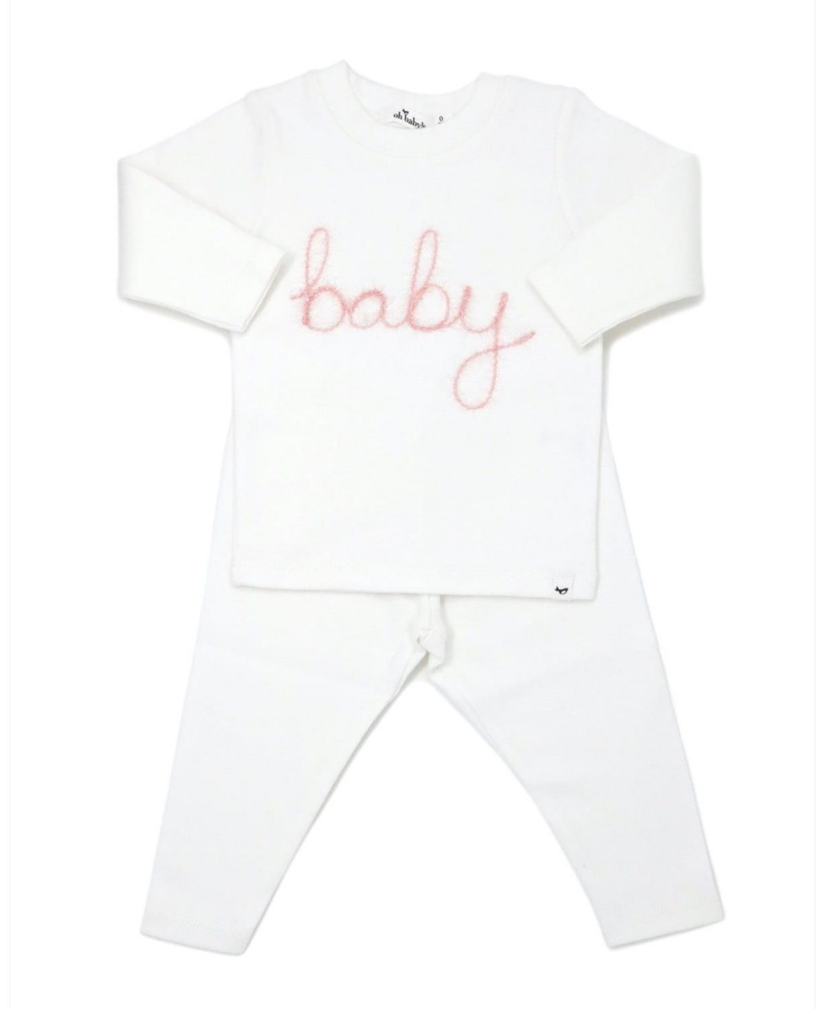 oh baby! "baby" Embroidered Two Piece Set - Baby - Cream/Pink