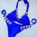 2025 bijoux strass Bikini ensemble femmes bleu Royal 2 pièces maillot de bain de luxe maillot de bain couverture Ups maillots de bain