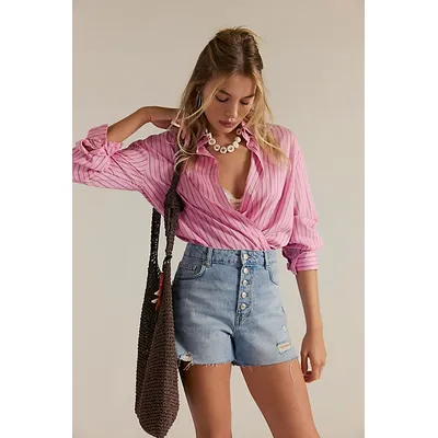 We The Free Angelika Denim Mid-Thigh Shorts at Free People in Rio, Size: 33