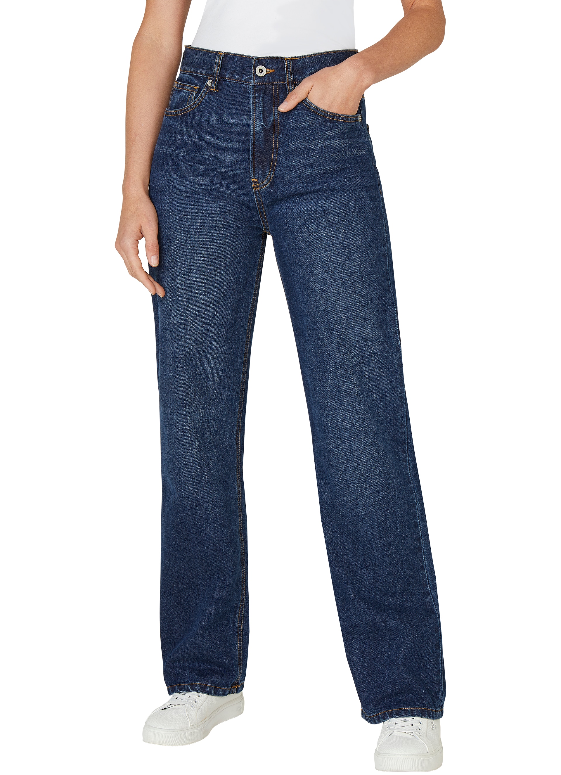 Straight-Jeans PEPE JEANS "STRAIGHT JEANS HW ROBYN", Damen, Gr. 25, Länge 30, blau (tiefblau used), Denim/Jeans, Obermaterial: 100% Baumwolle, straight fit, Jeans Straight-Jeans, mit hohem Bund