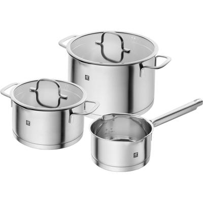 Topf-Set ZWILLING "TrueFlow", silber (silberfarben), Töpfe, 18/10 Edelstahl, integrierte Siebfunktion, Induktion, 3-tlg. Image