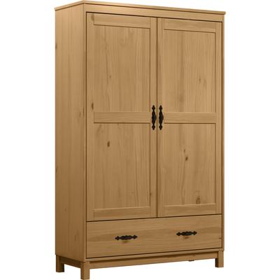 Kleiderschrank HOME AFFAIRE "Sandnes", gelb (honigfarben), B:96cm H:155cm T:38cm, Massivholz, Schränke, Drehtürenschrank aus Massivholz mit besonderen Metallgriffen Image