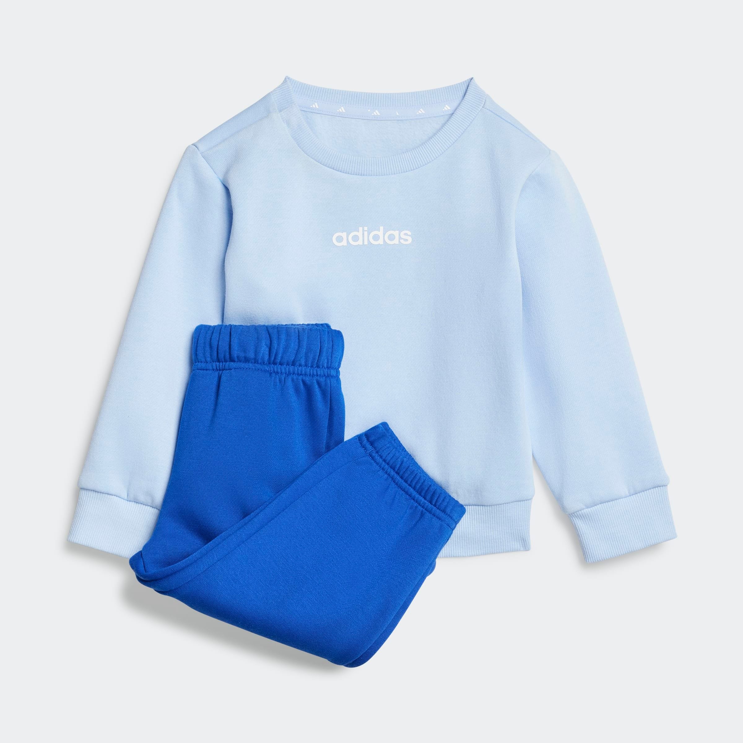 Trainingsanzug ADIDAS SPORTSWEAR "I LIN FL JOG", Kinder, Gr. 86, blau (glow blau, weiß), Obermaterial: 70% Baumwolle, 30% Polyester, Sportlich, Sportanzüge Image
