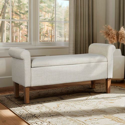 Elsie Upholstered Storage Bench Linen , Linen