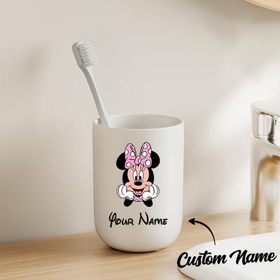 TEMU 1pc Personalized Name Mouse Toothbrush Cup - Durable Plastic Bathroom Cup With Customizable Text, Cute Cartoon Design For , Ideal Gift For Fans Image
