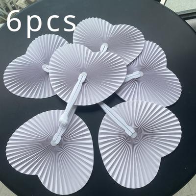 TEMU 6-pack Plastic Handheld Folding Paper Fans For Parties, Promotions & Travel - Manual, No-electricity Required, Round & Heart-shaped Event Fans Image