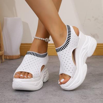 TEMU Ladies' Breathable Knitted Platform Sandals, Comfortable Wedge Casual Shoes, Stylish Thick-soled Outdoor Sports Shoes. Image