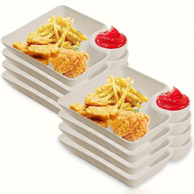 TEMU 8pcs Dumpling Plate With Sauce Compartment Serving Dishes Plastic Serving Platter Set Chips And Serving Dish Japanese Plate Small Dip Tray Sushi Taco Salsa Snack Food Image