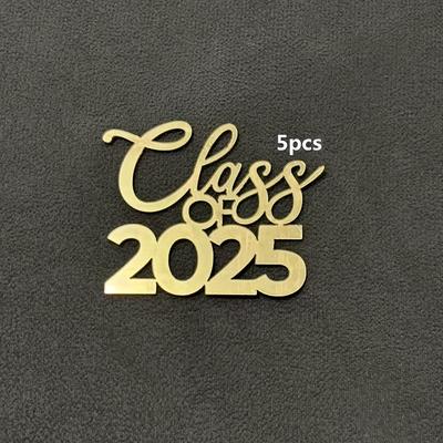 TEMU 5pcs Of 2025 Golden Acrylic Cake Decorations Suitable For All College Graduation Party Cake Toppers. Image