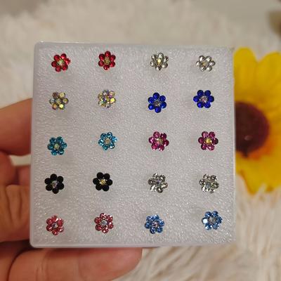TEMU Sparkling Colorful Rhinestone Flower Plastic Needle Stud Earrings For Women, Versatile Hypoallergenic Simple Glue Needle Set Earrings Image