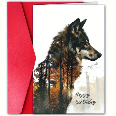 TEMU 1pc Wolf Design Birthday Greeting Card With Envelope, 12cm X 18cm, , Universal Birthday Wishes For Pet Owners, Cat/dog Lovers, , , - Unique & Creative Card Image