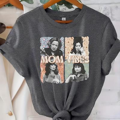 TEMU Letter Print, 4 Different Behavior Graphics T-shirts For Mothers, Women's Holiday Casual T-shirt, Relaxed Round Neck Short Sleeve Top, Women's Printed Top. Image