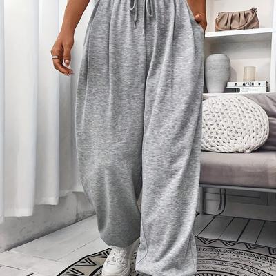 TEMU Women's Elegant Solid Color Drawstring Joggers With Slant Pockets - Cozy Polyester, Machine Washable - Fall/winter Image