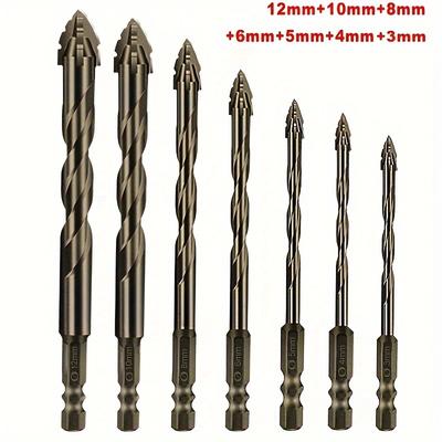 TEMU 4pcs/7pcs Four-blade Sawtooth Drill Bit For Dry Drilling Through Porcelain Tiles, Ceramics, Glass, Marble, Concrete,, And Stone. Image